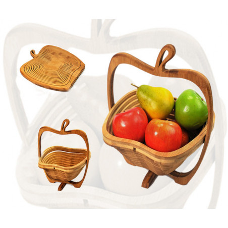 Wooden Collapsible Fruit Basket (12x12x12) | Hand made Wood Basket with  Circular Trivet/Holder |Hand made wooden basket for kitchen counter 