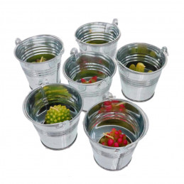 Set van 10 kleine metalen emmertjes (4.2x5.2x6 cm, zilver)