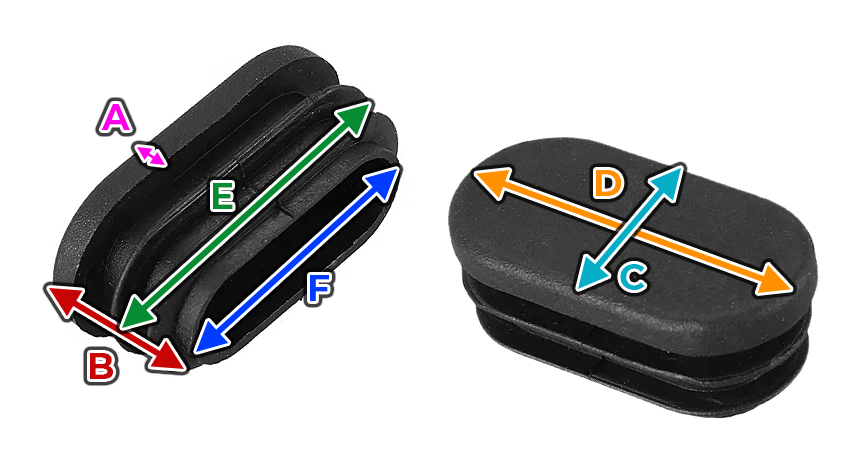 Set di 32 tappi in silicone per gambe per sedia (esterno, ovale, 16x34 mm,  nero) [O-OV-16x34-B] - Caps and Buffers B.V.